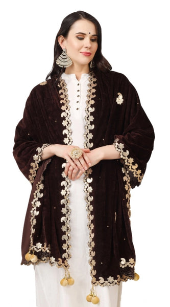 Mayawye Women's Velvet Gotta Patti Dupatta (Brown, Length: 2.25 to 2.50 Mtr)