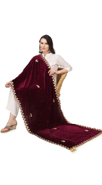 Mayawye Women's Velvet Gotta Patti Dupatta (Purple, Length: 2.25 to 2.50 Mtr)