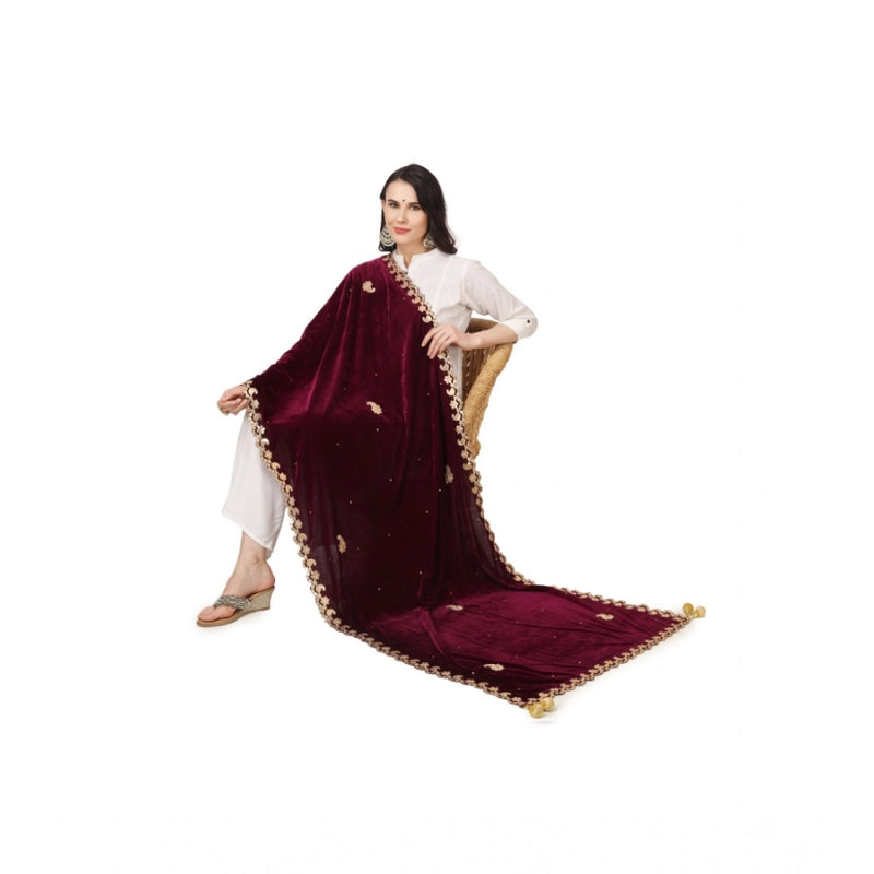 Mayawye Women's Velvet Gotta Patti Dupatta (Purple, Length: 2.25 to 2.50 Mtr)