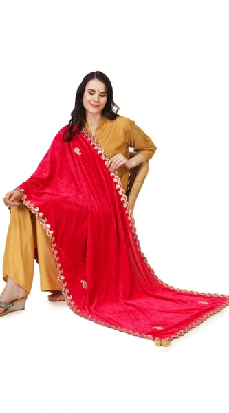 Mayawye Women's Velvet Gotta Patti Dupatta (Pink, Length: 2.25 to 2.50 Mtr)