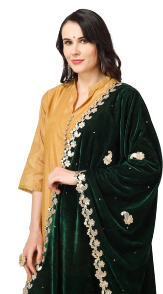 Mayawye Women's Velvet Gotta Patti Dupatta (Green, Length: 2.25 to 2.50 Mtr)