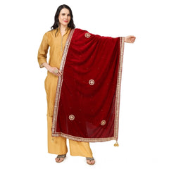 Mayawye Women's Velvet Gotta Patti Dupatta (Maroon, Length: 2.25 to 2.50 Mtr)