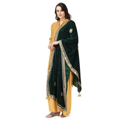 Mayawye Women's Velvet Gotta Patti Dupatta (Green, Length: 2.25 to 2.50 Mtr)