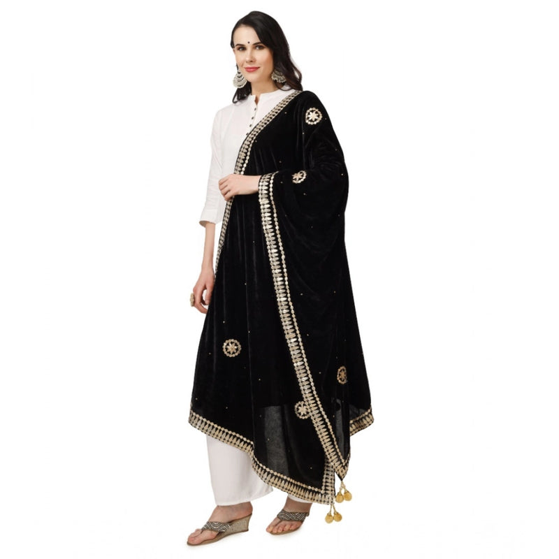 Mayawye Women's Velvet Gotta Patti Dupatta (Black, Length: 2.25 to 2.50 Mtr)