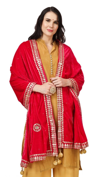 Mayawye Women's Velvet Gotta Patti Dupatta (Pink, Length: 2.25 to 2.50 Mtr)