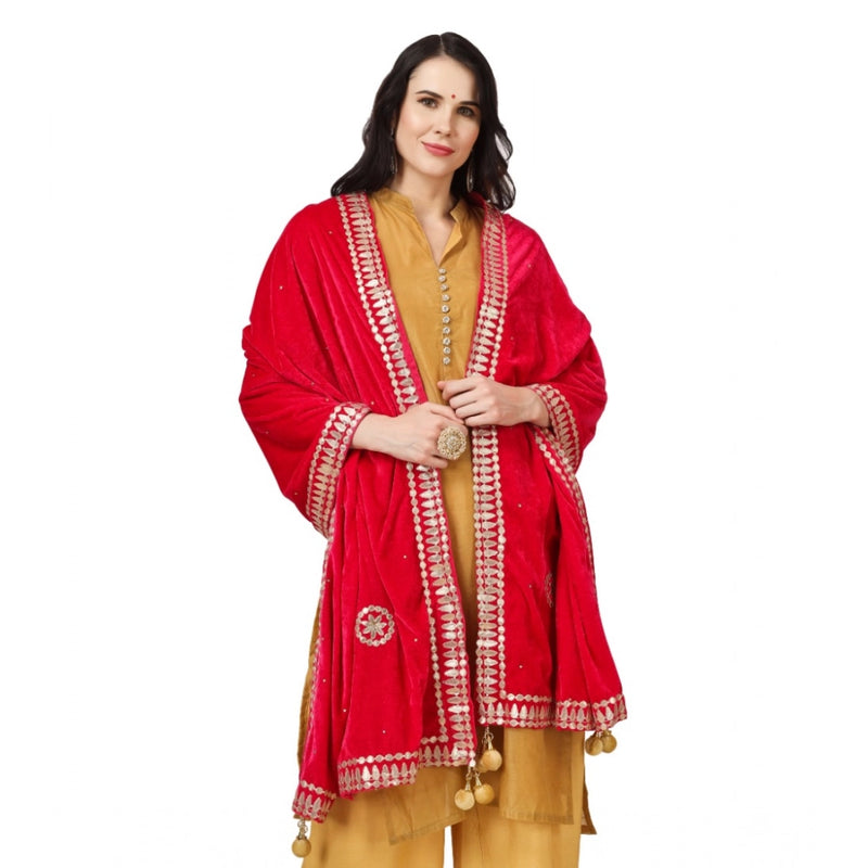 Mayawye Women's Velvet Gotta Patti Dupatta (Pink, Length: 2.25 to 2.50 Mtr)