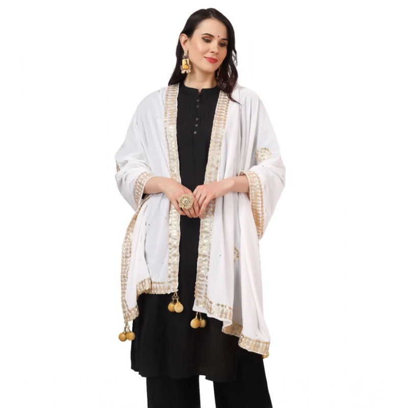 Mayawye Women's Velvet Gotta Patti Dupatta (White, Length: 2.25 to 2.50 Mtr)