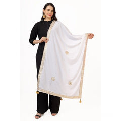 Mayawye Women's Velvet Gotta Patti Dupatta (White, Length: 2.25 to 2.50 Mtr)