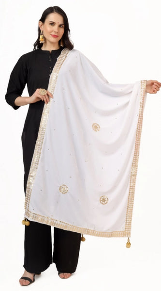 Mayawye Women's Velvet Gotta Patti Dupatta (White, Length: 2.25 to 2.50 Mtr)