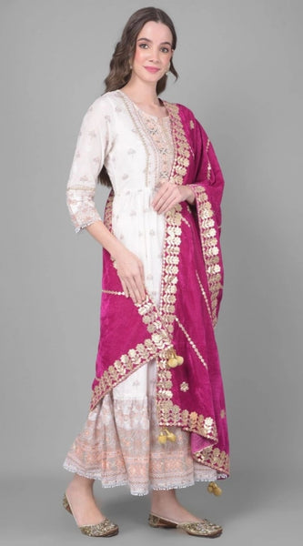 Mayawye Women's Velvet Gotta Patti Dupatta (Purple, Length: 2.25 to 2.50 Mtr)