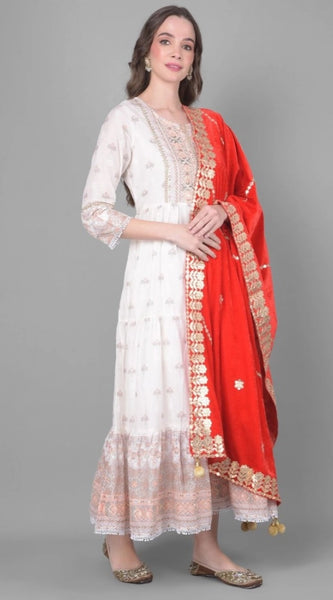 Mayawye Women's Velvet Gotta Patti Dupatta (Red, Length: 2.25 to 2.50 Mtr)