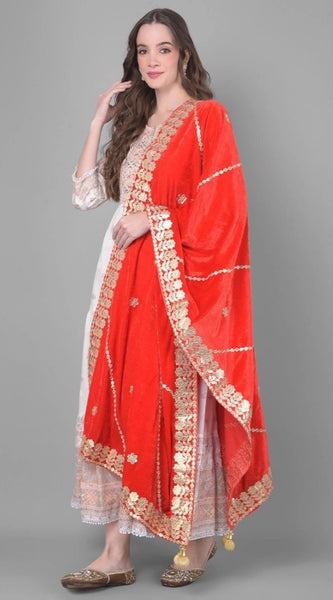 Mayawye Women's Velvet Gotta Patti Dupatta (Red, Length: 2.25 to 2.50 Mtr)