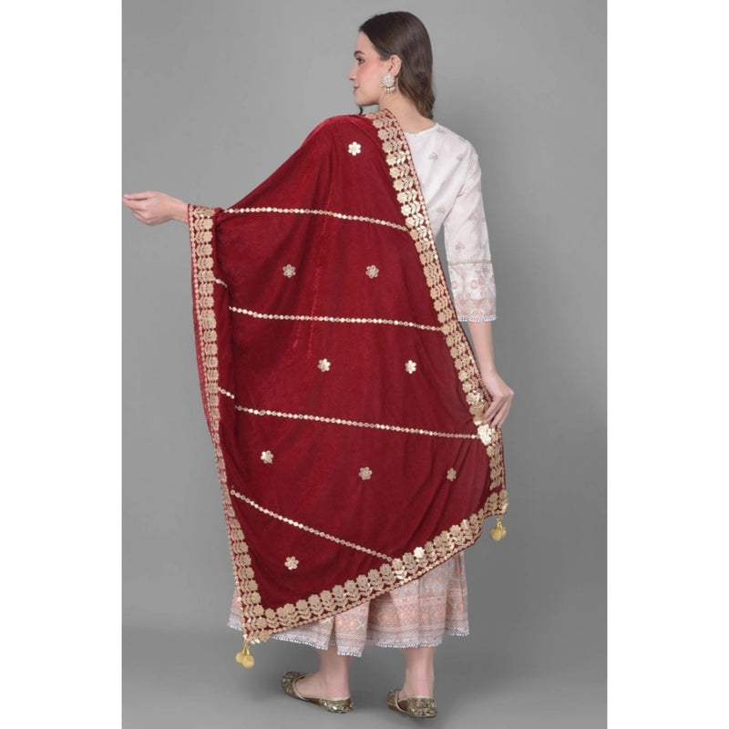 Mayawye Women's Velvet Gotta Patti Dupatta (Maroon, Length: 2.25 to 2.50 Mtr)