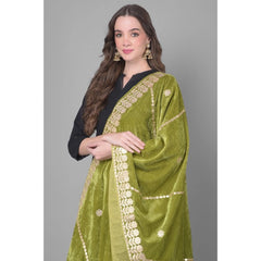 Mayawye Women's Velvet Gotta Patti Dupatta (Olive, Length: 2.25 to 2.50 Mtr)