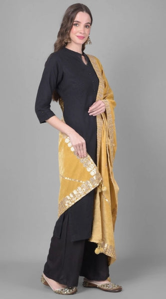 Mayawye Women's Velvet Gotta Patti Dupatta (Gold, Length: 2.25 to 2.50 Mtr)