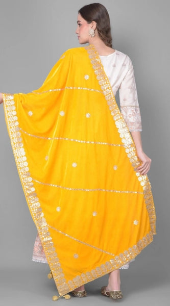 Mayawye Women's Velvet Gotta Patti Dupatta (Yellow, Length: 2.25 to 2.50 Mtr)