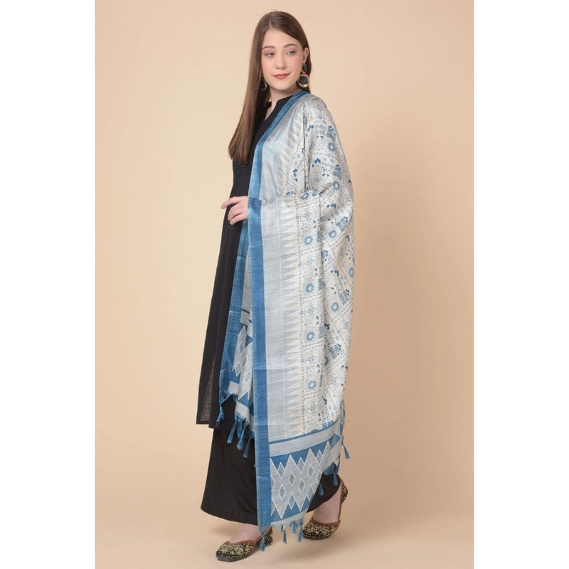Mayawye Women's Art Silk Printed Dupatta (Turquoise, Length: 2.25 to 2.50 Mtr)