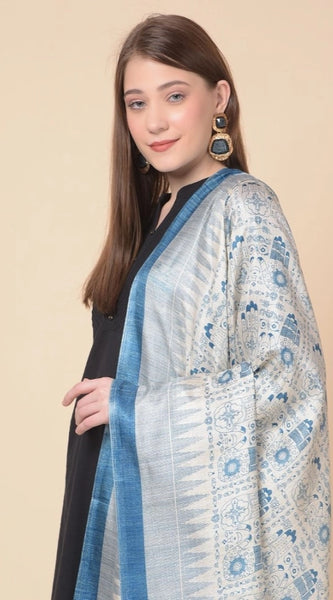 Mayawye Women's Art Silk Printed Dupatta (Turquoise, Length: 2.25 to 2.50 Mtr)