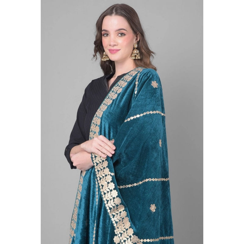 Mayawye Women's Velvet Gotta Patti Dupatta (Teal, Length: 2.25 to 2.50 Mtr)