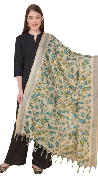 Mayawye Women's Art Silk Printed Dupatta (Gold, Length: 2.25 to 2.50 Mtr)