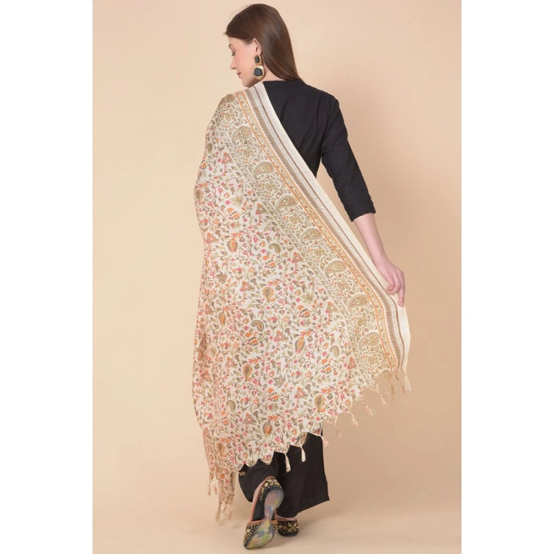Mayawye Women's Art Silk Printed Dupatta (White, Length: 2.25 to 2.50 Mtr)