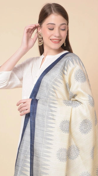 Mayawye Women's Art Silk Printed Dupatta (Blue, Length: 2.25 to 2.50 Mtr)