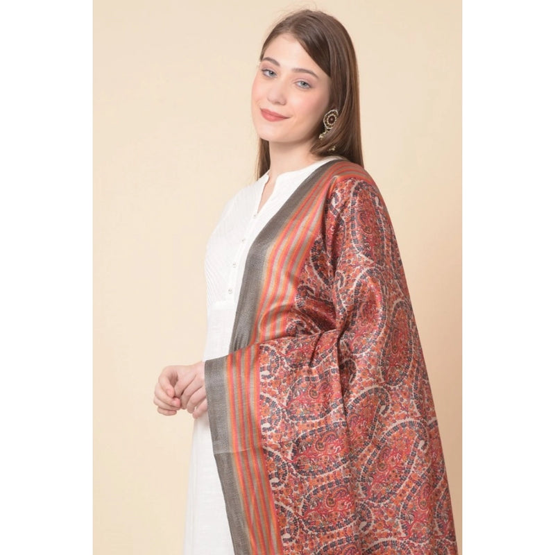 Mayawye Women's Art Silk Printed Dupatta (Orange, Length: 2.25 to 2.50 Mtr)