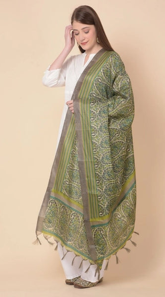Mayawye Women's Art Silk Printed Dupatta (Green, Length: 2.25 to 2.50 Mtr)