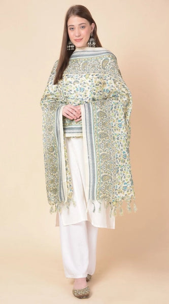 Mayawye Women's Art Silk Printed Dupatta (Off White, Length: 2.25 to 2.50 Mtr)