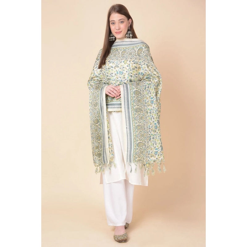 Mayawye Women's Art Silk Printed Dupatta (Off White, Length: 2.25 to 2.50 Mtr)