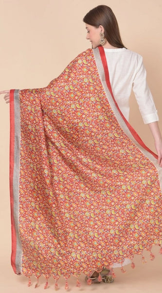 Mayawye Women's Art Silk Printed Dupatta (Red, Length: 2.25 to 2.50 Mtr)