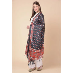 Mayawye Women's Art Silk Printed Dupatta (Black, Length: 2.25 to 2.50 Mtr)