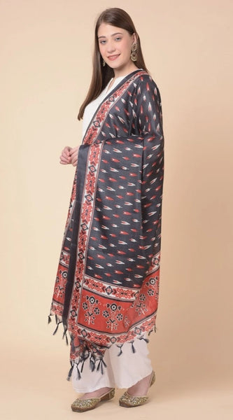 Mayawye Women's Art Silk Printed Dupatta (Black, Length: 2.25 to 2.50 Mtr)