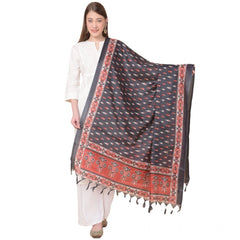 Mayawye Women's Art Silk Printed Dupatta (Black, Length: 2.25 to 2.50 Mtr)