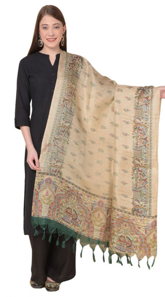 Mayawye Women's Art Silk Printed Dupatta (Gold, Length: 2.25 to 2.50 Mtr)
