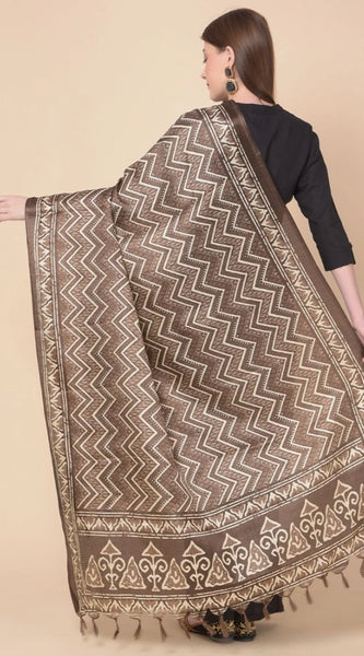 Mayawye Women's Art Silk Printed Dupatta (Brown, Length: 2.25 to 2.50 Mtr)
