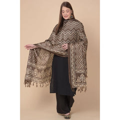 Mayawye Women's Art Silk Printed Dupatta (Brown, Length: 2.25 to 2.50 Mtr)