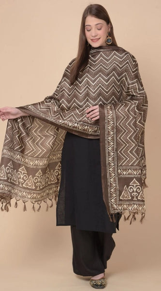 Mayawye Women's Art Silk Printed Dupatta (Brown, Length: 2.25 to 2.50 Mtr)