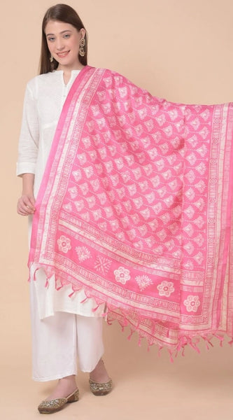 Mayawye Women's Art Silk Printed Dupatta (Pink, Length: 2.25 to 2.50 Mtr)
