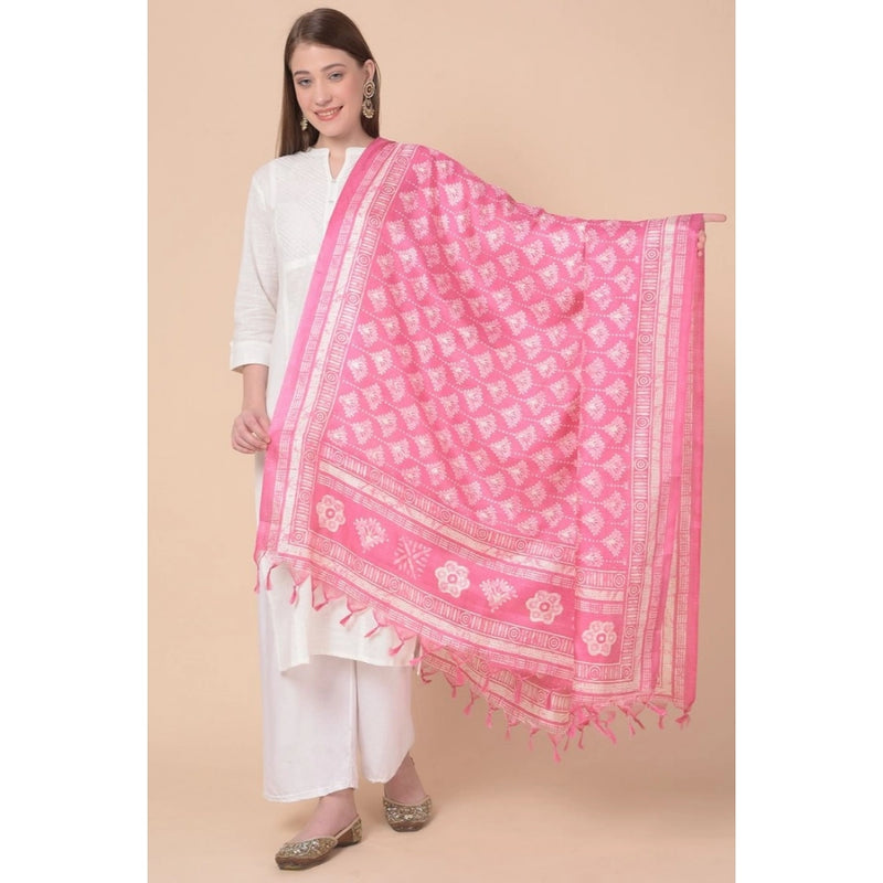 Mayawye Women's Art Silk Printed Dupatta (Pink, Length: 2.25 to 2.50 Mtr)