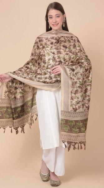 Mayawye Women's Art Silk Printed Dupatta (Gold, Length: 2.25 to 2.50 Mtr)