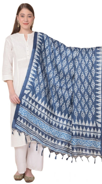 Mayawye Women's Art Silk Printed Dupatta (Blue, Length: 2.25 to 2.50 Mtr)