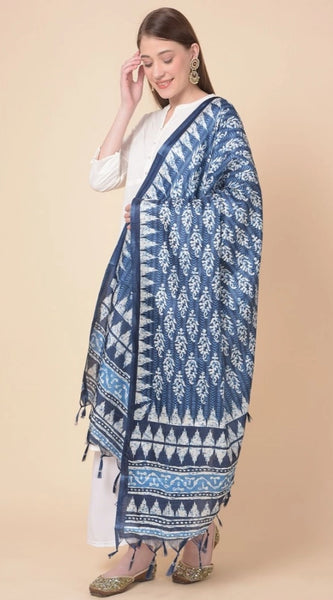 Mayawye Women's Art Silk Printed Dupatta (Blue, Length: 2.25 to 2.50 Mtr)