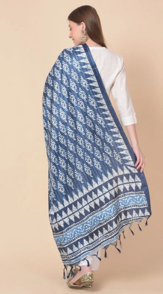 Mayawye Women's Art Silk Printed Dupatta (Blue, Length: 2.25 to 2.50 Mtr)