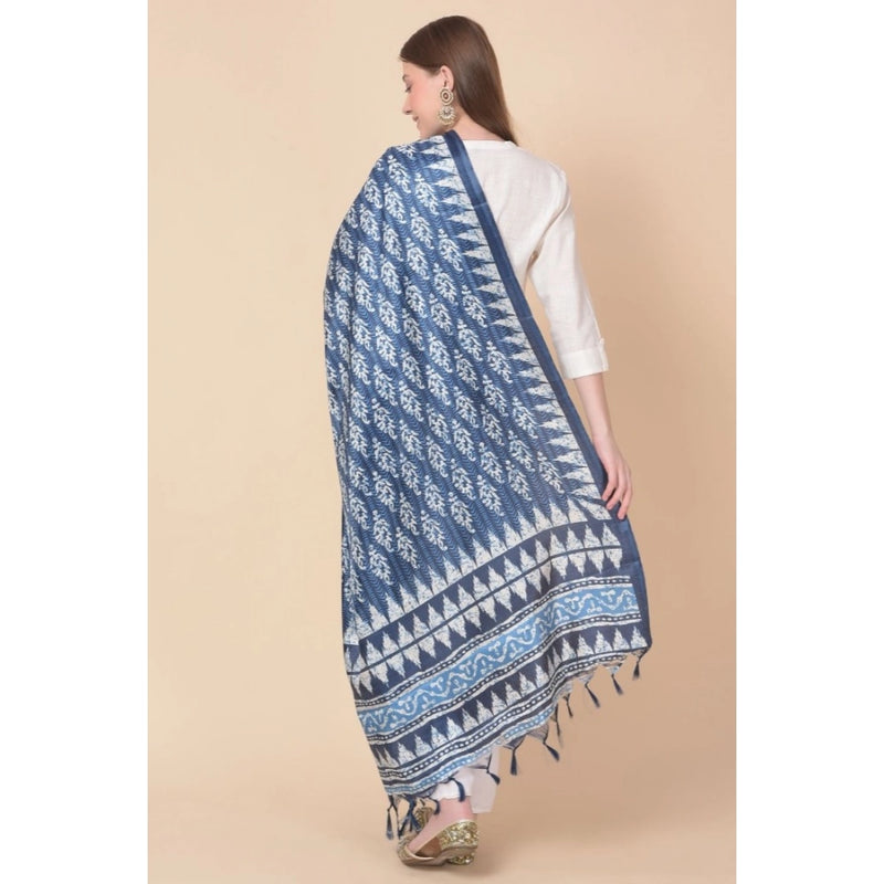 Mayawye Women's Art Silk Printed Dupatta (Blue, Length: 2.25 to 2.50 Mtr)