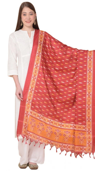 Mayawye Women's Art Silk Printed Dupatta (Red, Length: 2.25 to 2.50 Mtr)