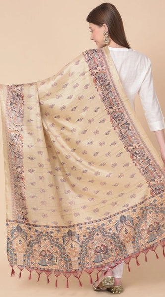 Mayawye Women's Art Silk Printed Dupatta (Gold, Length: 2.25 to 2.50 Mtr)
