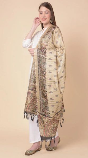 Mayawye Women's Art Silk Printed Dupatta (Gold, Length: 2.25 to 2.50 Mtr)