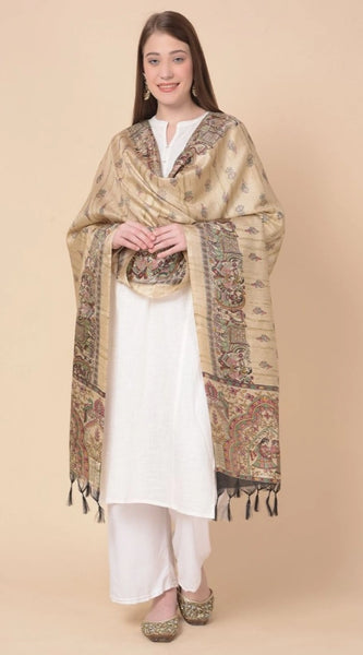 Mayawye Women's Art Silk Printed Dupatta (Gold, Length: 2.25 to 2.50 Mtr)