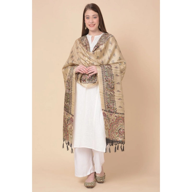 Mayawye Women's Art Silk Printed Dupatta (Gold, Length: 2.25 to 2.50 Mtr)